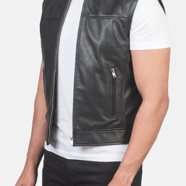 Black Leather Biker Vest for men