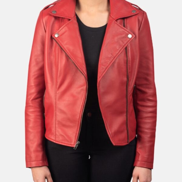Red Leather Biker Jacket for women