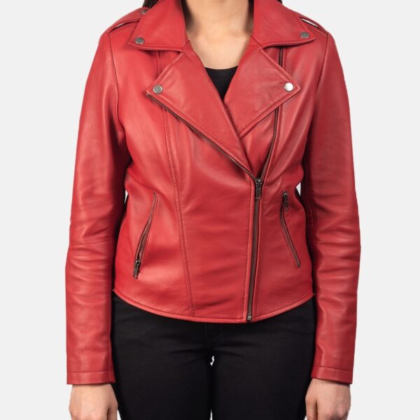 Red Leather Biker Jacket for women