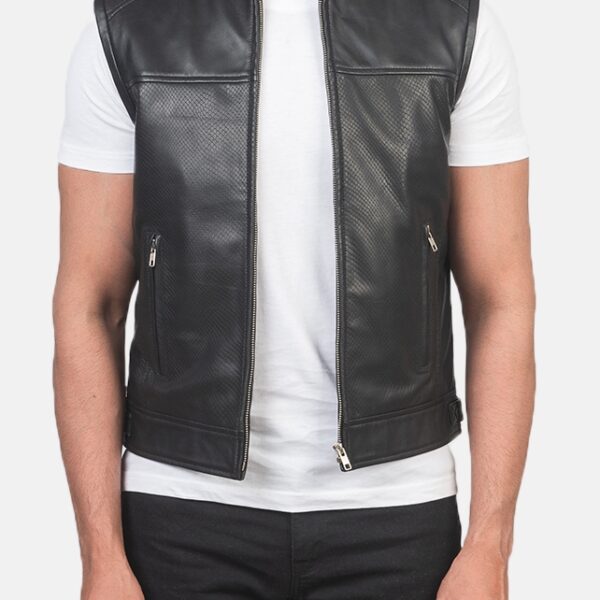 Black Leather Biker Vest for men