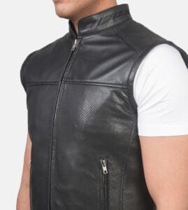 Black Leather Biker Vest for men
