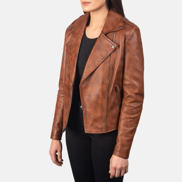 Brown Leather Biker Jacket for women