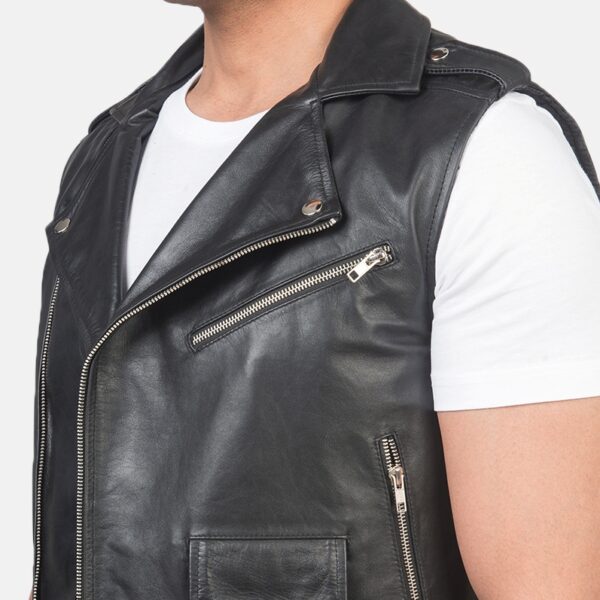 Black Leather Biker Vest for men