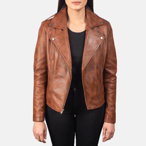Brown Leather Biker Jacket for women