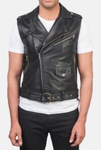 Black Leather Biker Vest for men