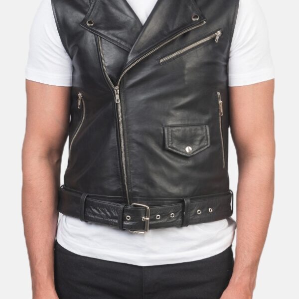 Black Leather Biker Vest for men