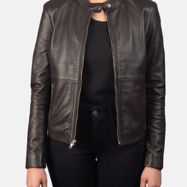 Brown Leather Biker Jacket for women