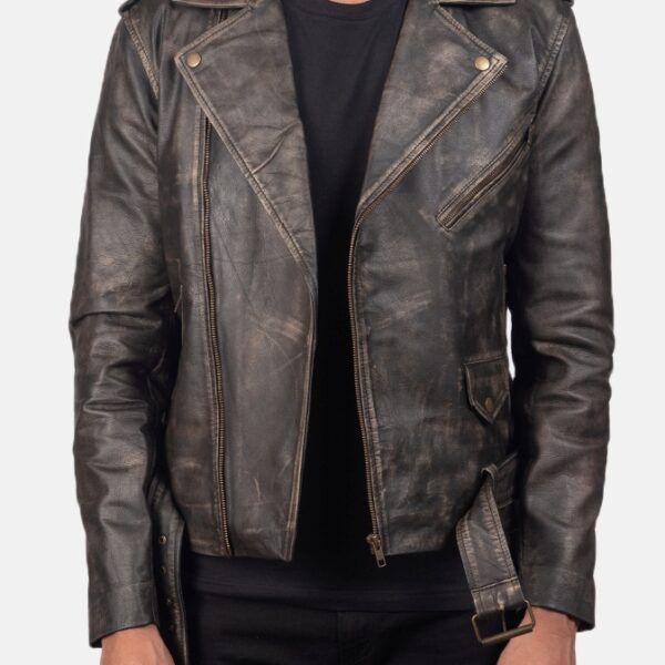 Brown Leather Biker Jacket for men