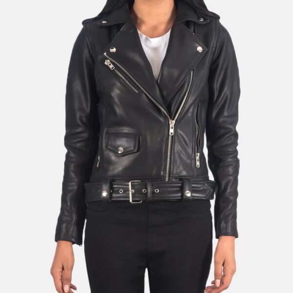 Black Leather Biker Jacket for women