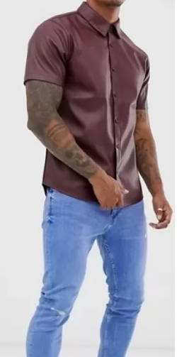 Burgundy Leather Shirt for men