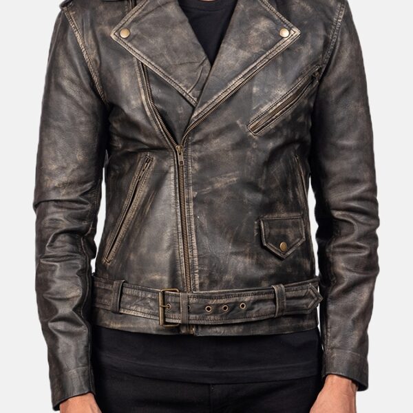 Brown Leather Biker Jacket for men
