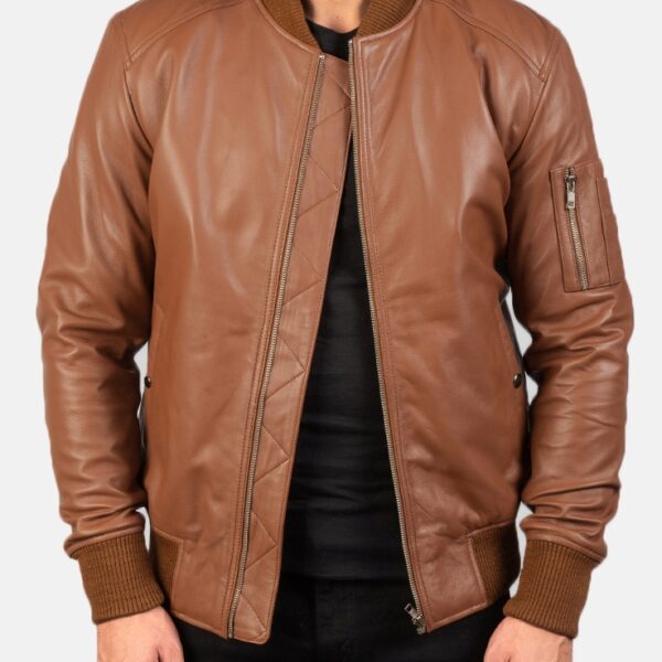 Brown Leather Bomber Jacket for men