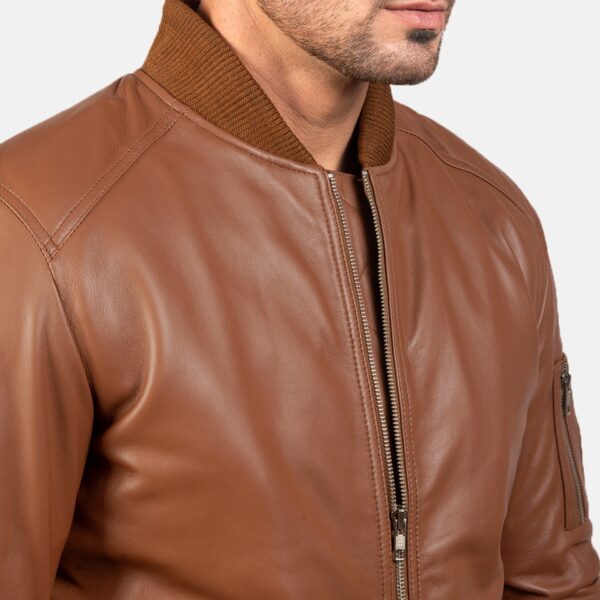 Brown Leather Bomber Jacket for men