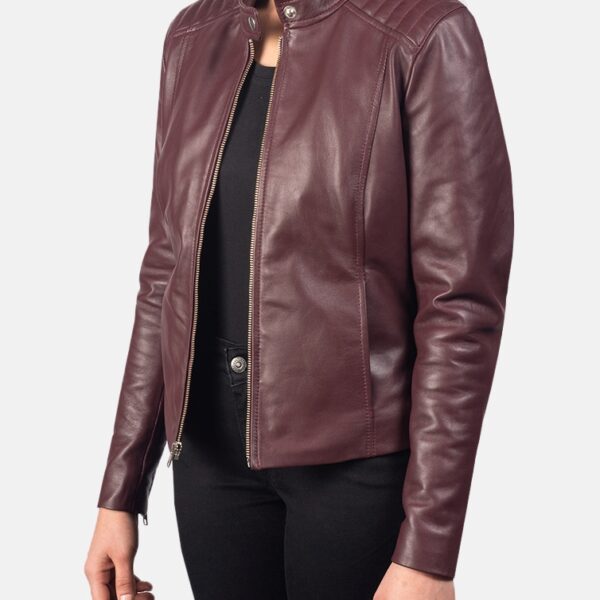 Maroon Leather Biker Jacket for women