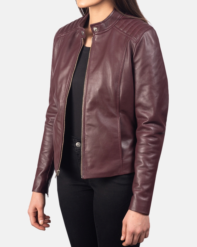 Buy Maroon Leather Biker Jacket for women Maroon Leather Biker Jacket for women