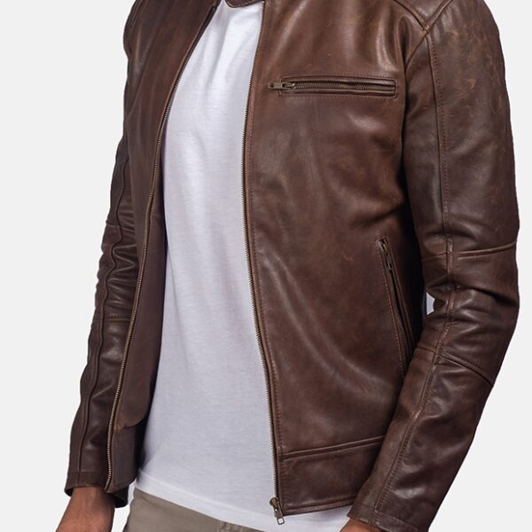 Brown Leather Biker Jacket for men