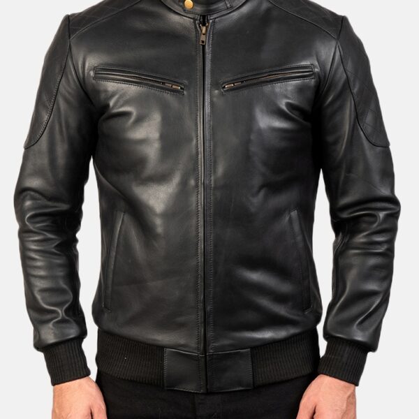 Buy premium Quality Black Leather Bomber Jacket for men