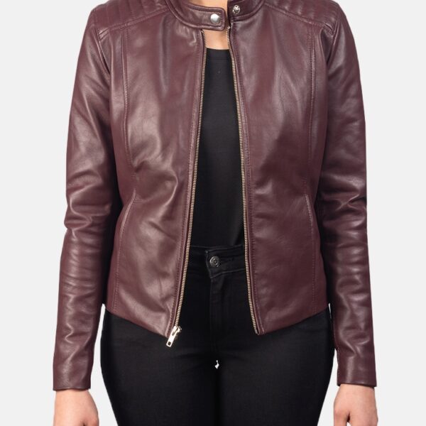 Maroon Leather Biker Jacket for women