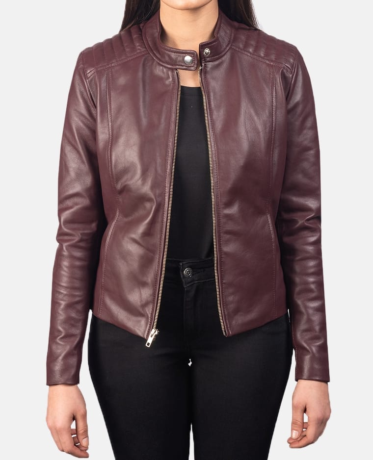 Buy best quality Maroon Leather Biker Jacket for women Maroon Leather Biker Jacket for women