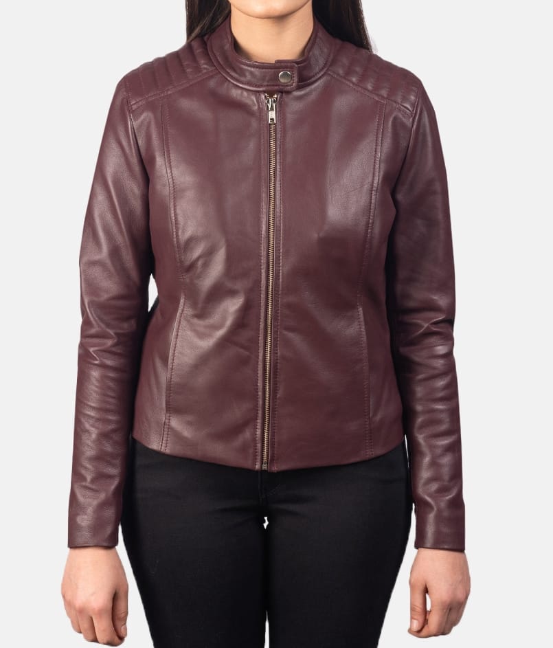 Buy best quality Maroon Leather Biker Jacket for women Maroon Leather Biker Jacket for women