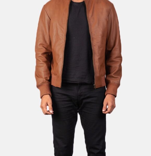 Brown Leather Bomber Jacket for men
