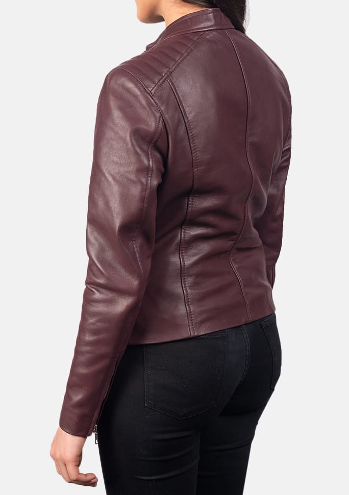 Buy best quality Maroon Leather Biker Jacket for women Maroon Leather Biker Jacket for women