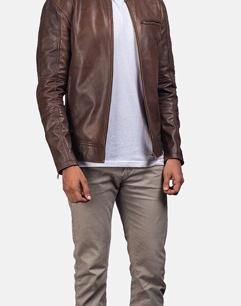 Brown Leather Biker Jacket for men
