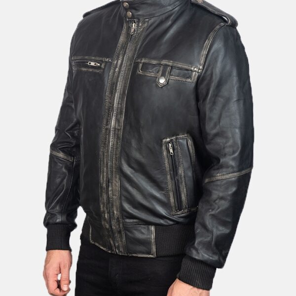 Buy Black Leather Bomber Jacket for men