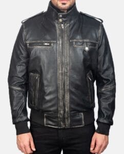 Black Leather Bomber Jacket for men