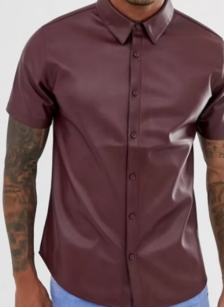Burgundy Leather Shirt for men