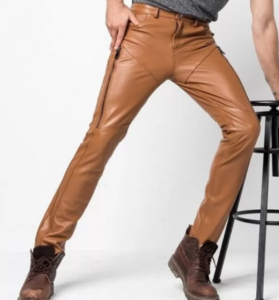 Brown Leather Motorcycle Pants for Mens