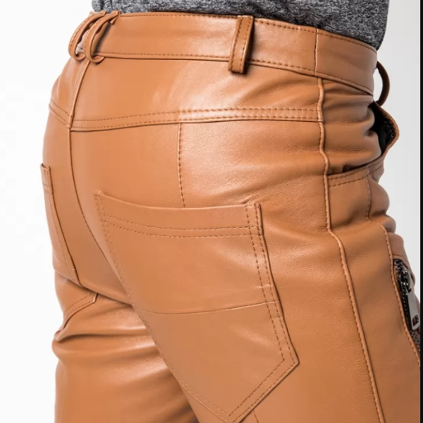 Brown Leather Motorcycle Pants for Mens