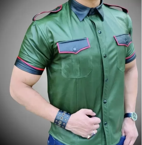 Green Leather Shirt for men