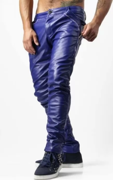 Electric Blue Genuine Leather Trousers Pant for men