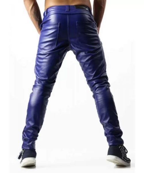 Electric Blue Genuine Leather Trousers Pant for men