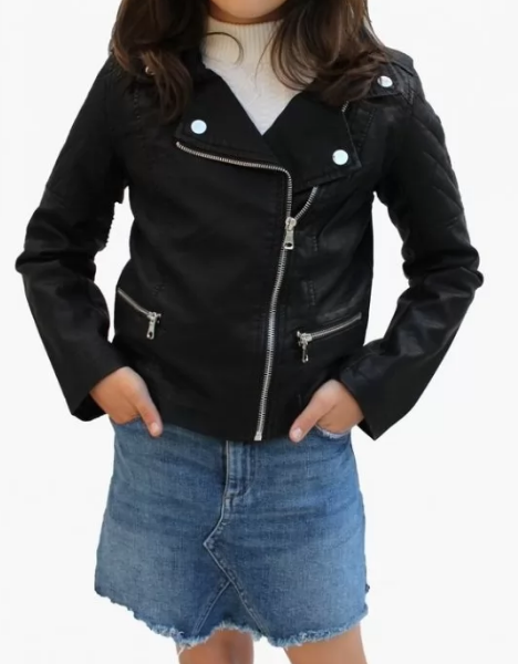 Black Leather Kids Jacket for girl