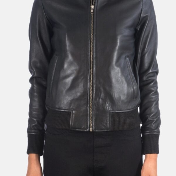 Black Leather Bomber Jacket for women