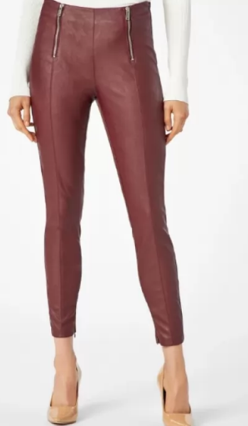 Front Zipper Burgundy Leather Pant for women