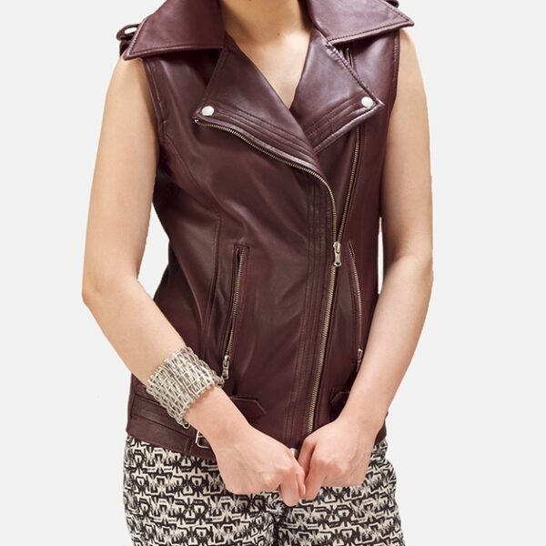 Maroon Leather Biker Vest for women