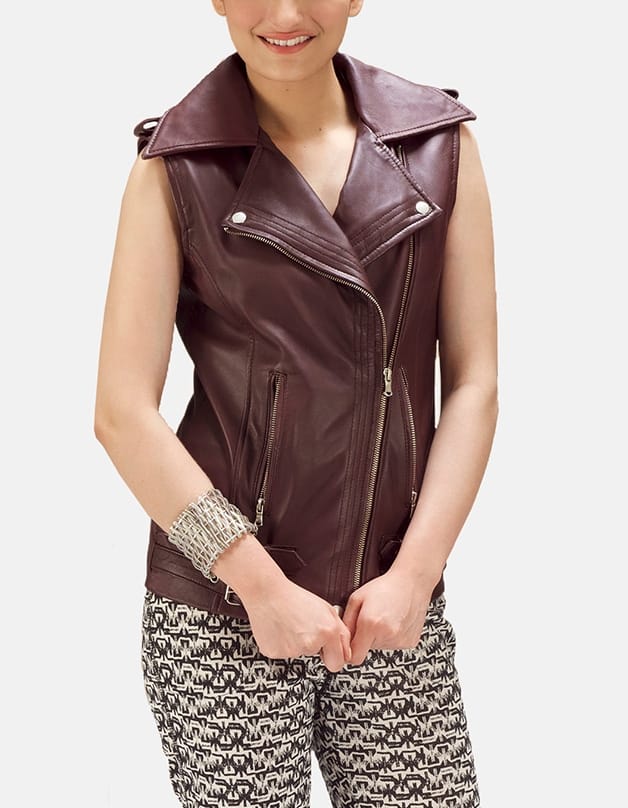 Buy best quality Maroon Leather Biker Vest for women Maroon Leather Biker Vest for women