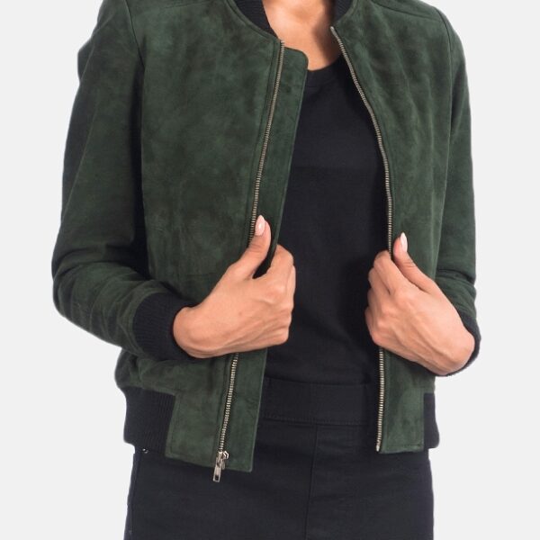 Green Suede Bomber Jacket for women