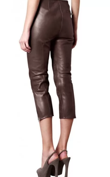 Brown Leather Capri Pant for women