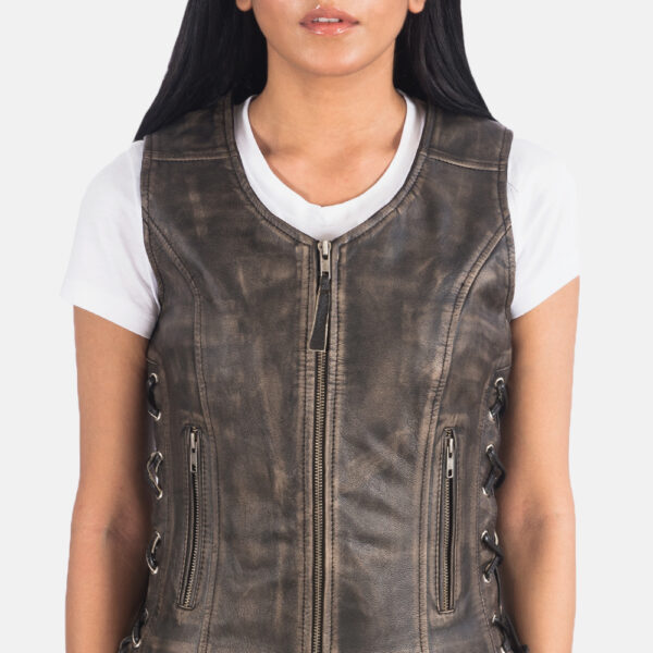 Brown Leather Biker Vest for women