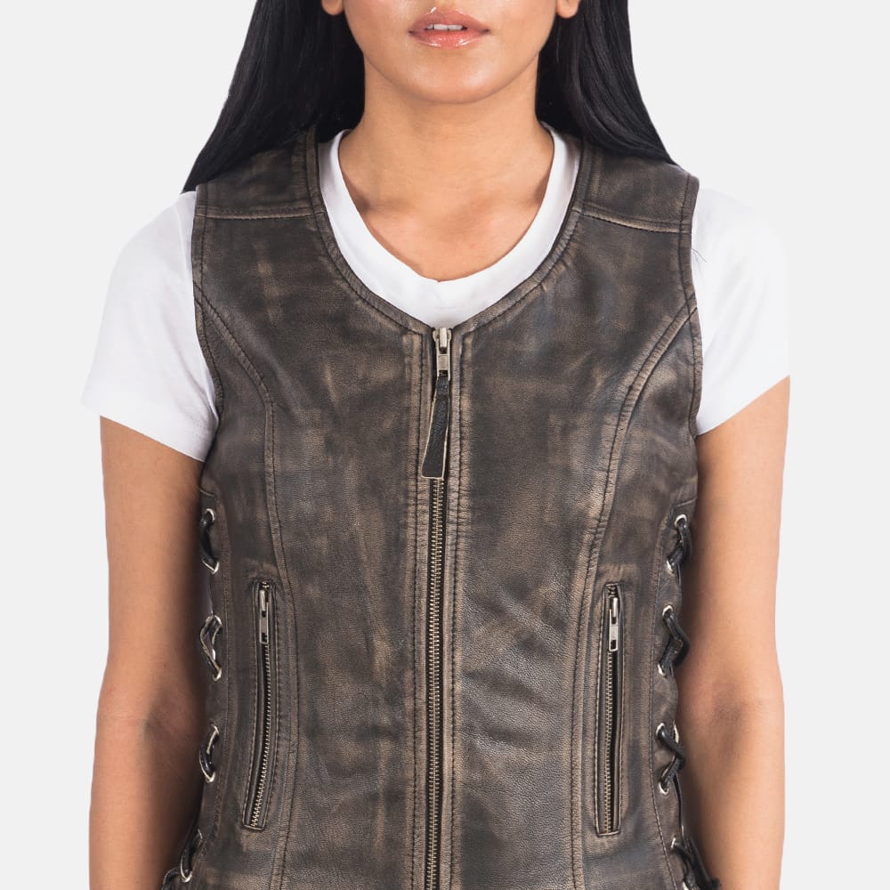 Buy best quality Brown Leather Biker Vest for women Brown Leather Biker Vest for women