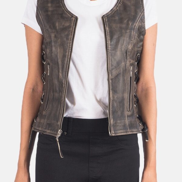 Brown Leather Biker Vest for women