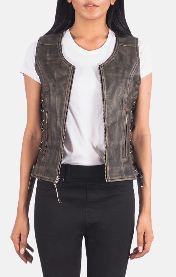 Buy best quality Brown Leather Biker Vest for women Brown Leather Biker Vest for women