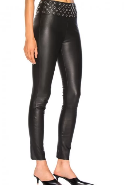 Elastic Waistband Stretch Fit Black Leather Capris for women