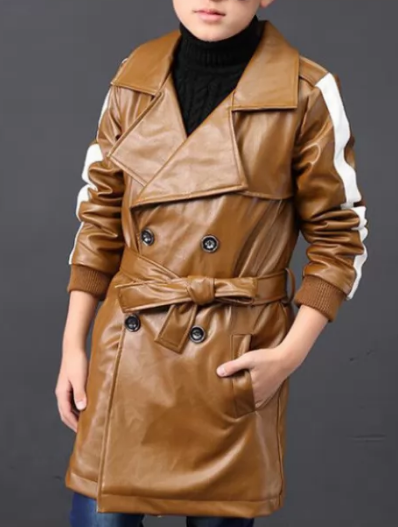 Brown Leather Trench Jacket for men