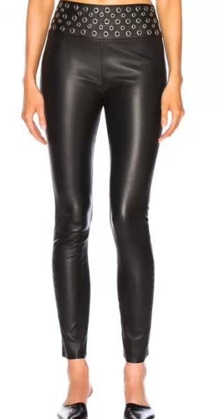 Elastic Waistband Stretch Fit Black Leather Capris for women