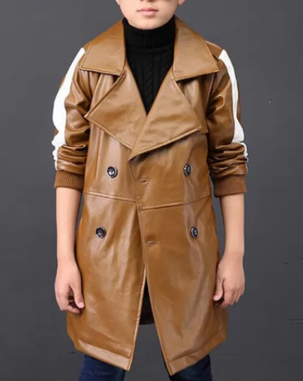 Brown Leather Trench Jacket for men
